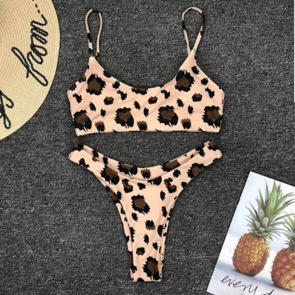 New Animal Print Bralette Bikini Set Swimsuit - Picture 8 of 8